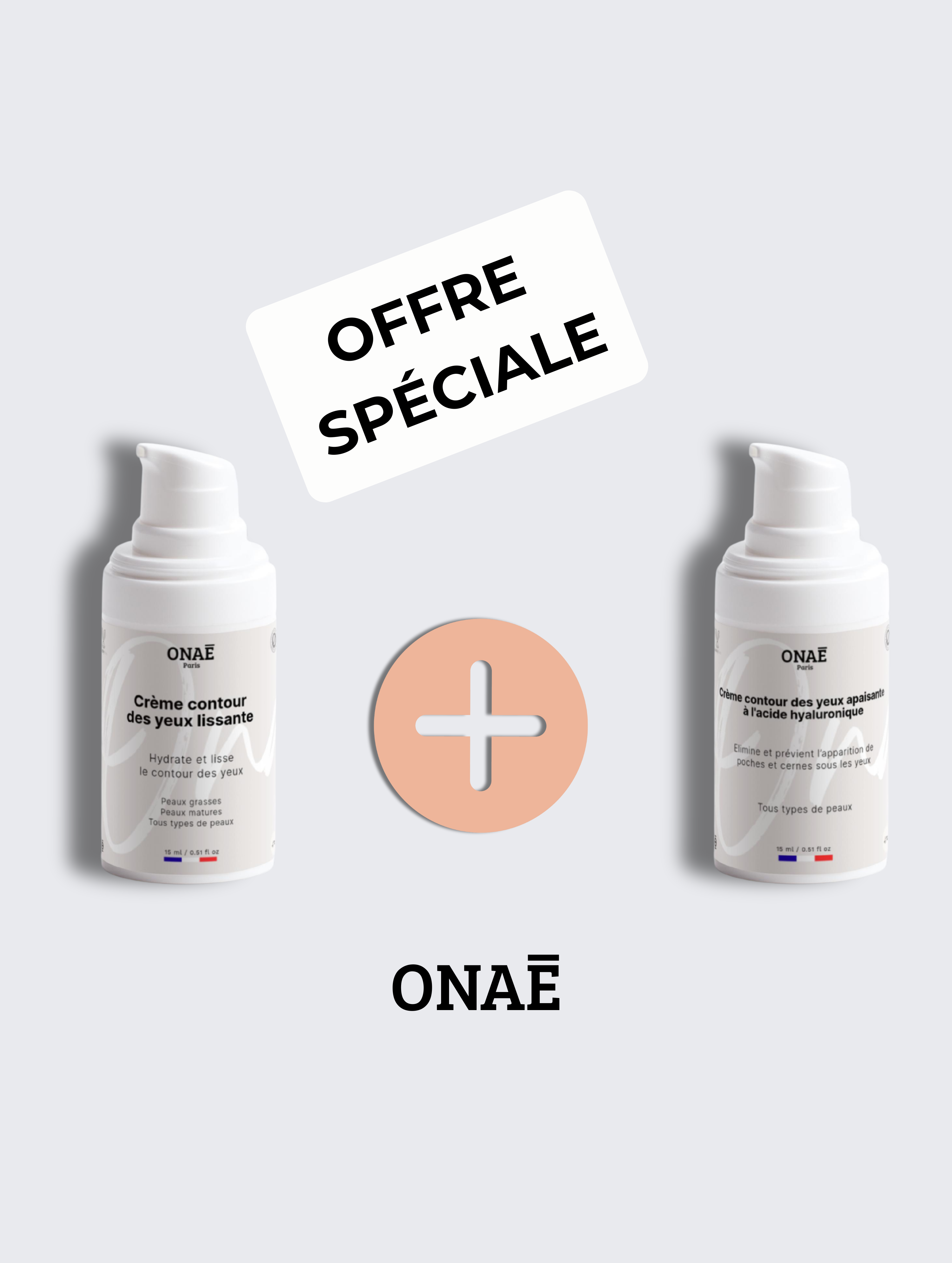 Crème pour le contour des yeux lissante et Crème pour le contour des yeux à l'acide hyaluronique apaisante Onaé paris tous types de peaux - vue principale