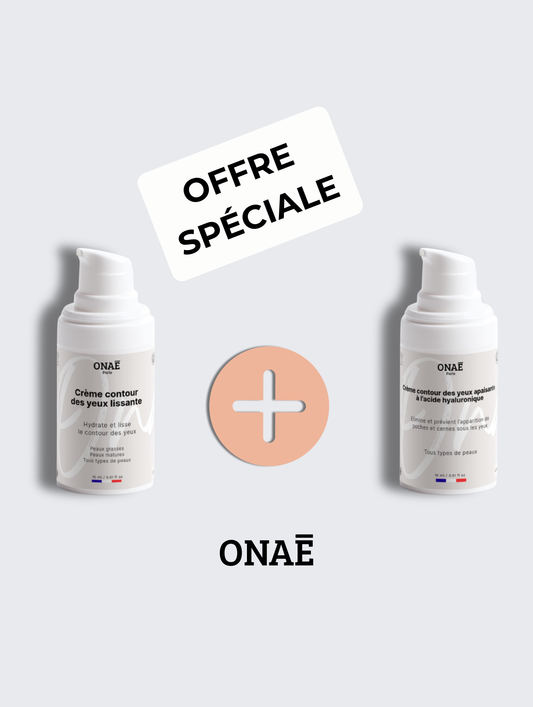 Crème pour le contour des yeux lissante et Crème pour le contour des yeux à l'acide hyaluronique apaisante Onaé paris tous types de peaux - vue principale