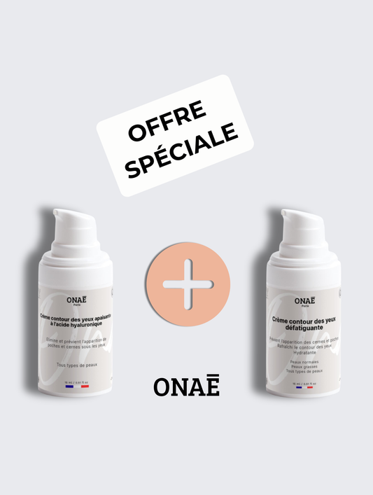 Crème pour le contour des yeux à l'acide hyaluronique apaisante et Crème contour des yeux défatiguante Onaé paris tous types de peaux - vue principale