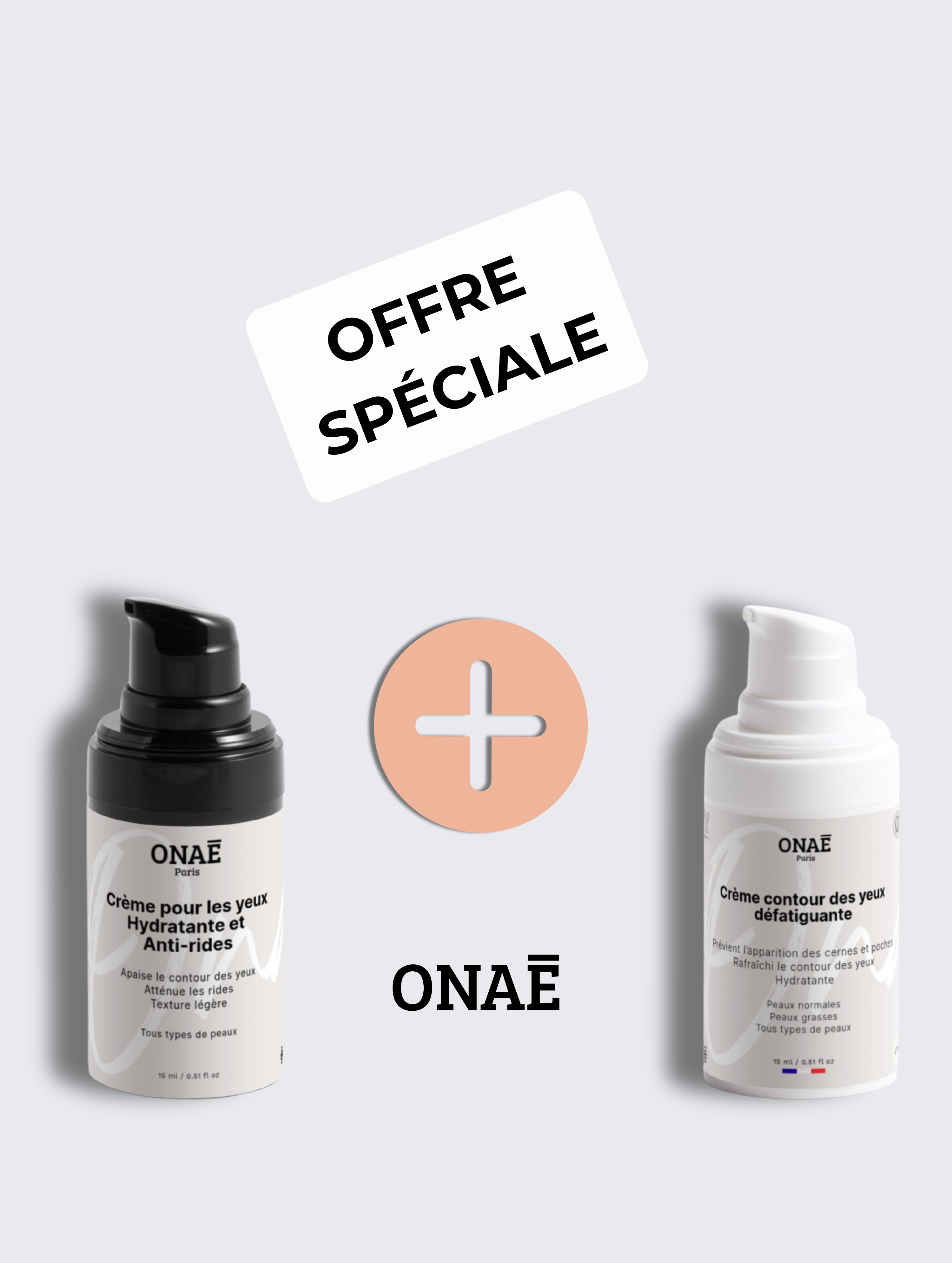 Crème pour les yeux hydratante anti-rides et Crème contour des yeux défatiguante Onaé paris tous types de peaux - vue principale 