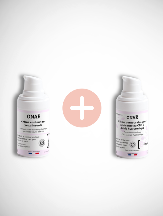 Offre crème contour des yeux lissante et crème contour des yeux à l'acide hyaluronique apaisante Onaé Paris tous types de peaux - vue principale