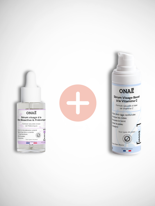 Offre sérum visage à la gelée bioactive et prébiotiques et sérum visage à la Vitamine C Onaé Paris tous types de peaux - vue principale