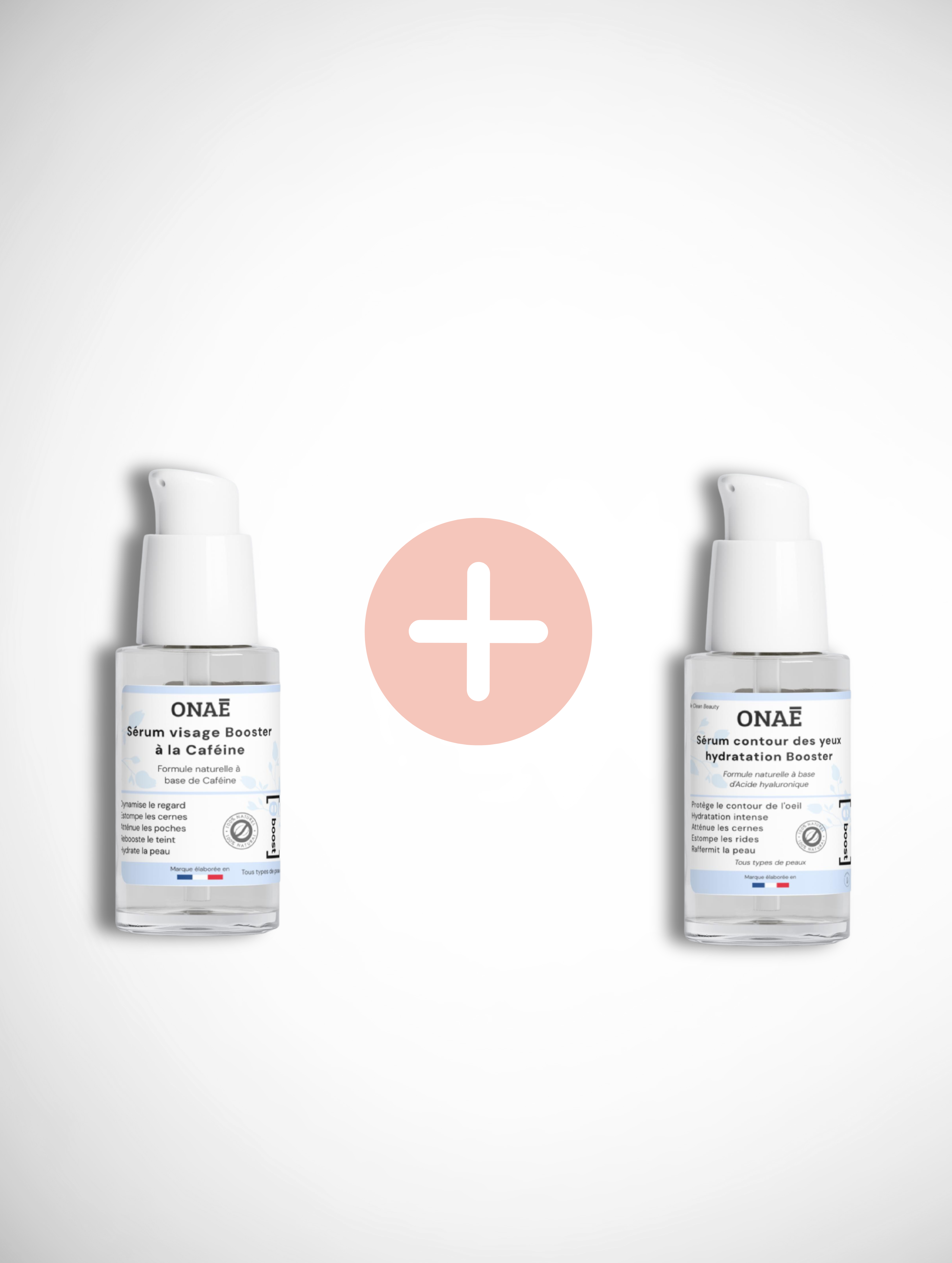Offre sérum visage booster à la caféine et sérum contour des yeux hydratation booster Onaé Paris tous types de peaux - vue principale