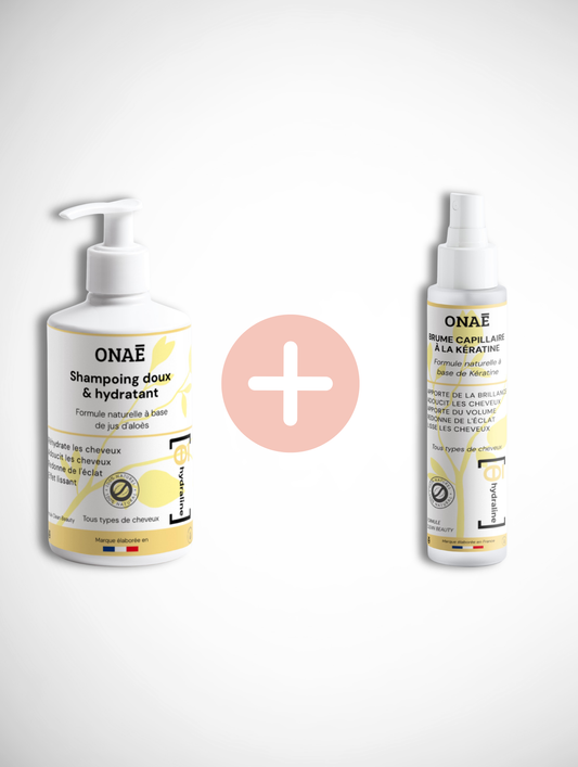 Offre shampoing doux et hydratant et brume capillaire à la kératine Onaé paris tous types de cheveux - vue principale