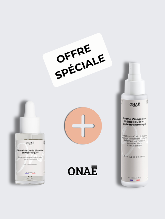 Sérum visage à la gelée bioactive et prébiotiques et Brume pour le visage aux prébiotiques Onaé paris tous types de peaux - vue principale 