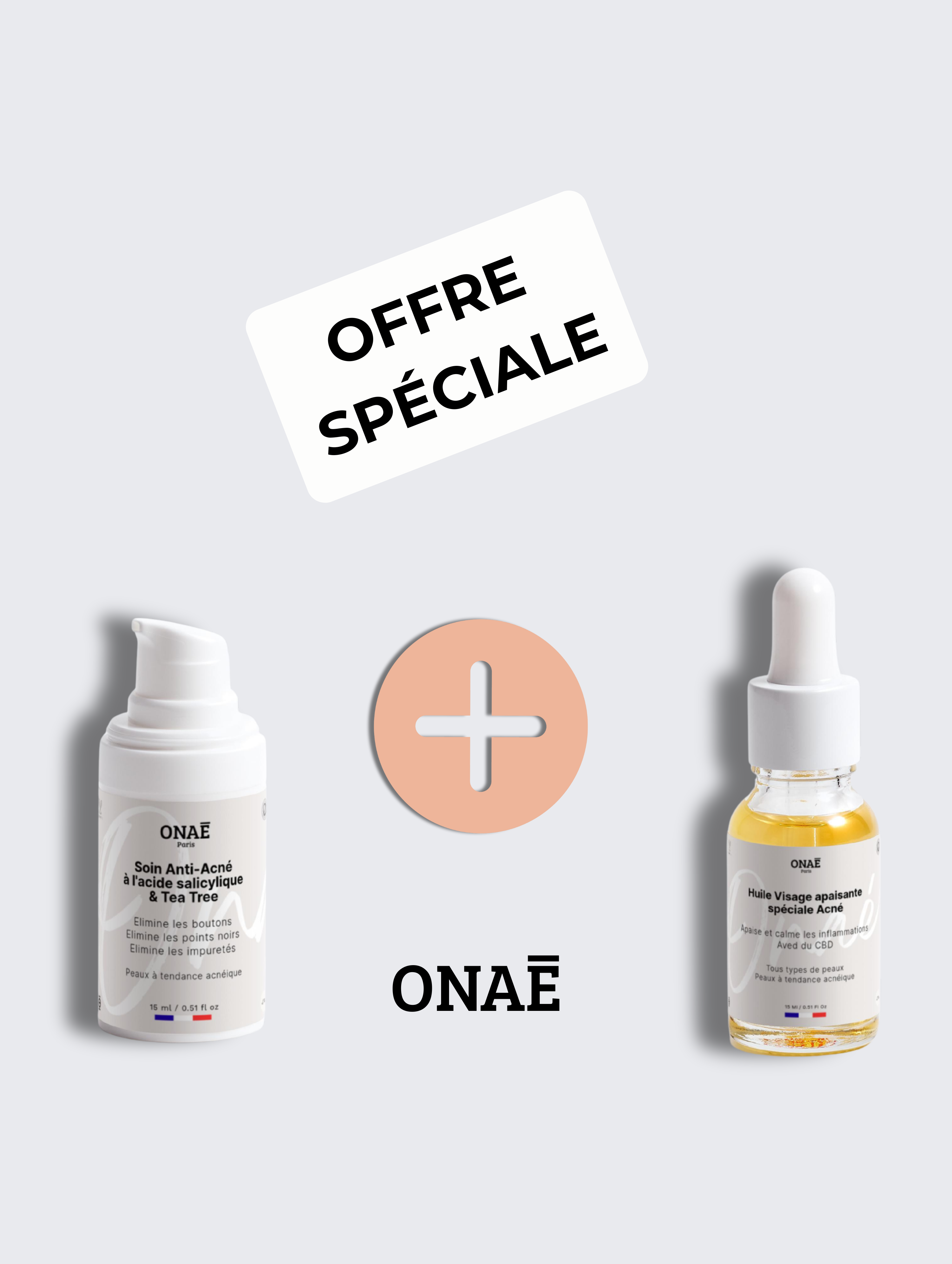 Soin Acné à l'acide salicylique et Tea Tree et Huile visage apaisante spéciale acné Onaé paris peaux à tendance acnéique - vue principale 