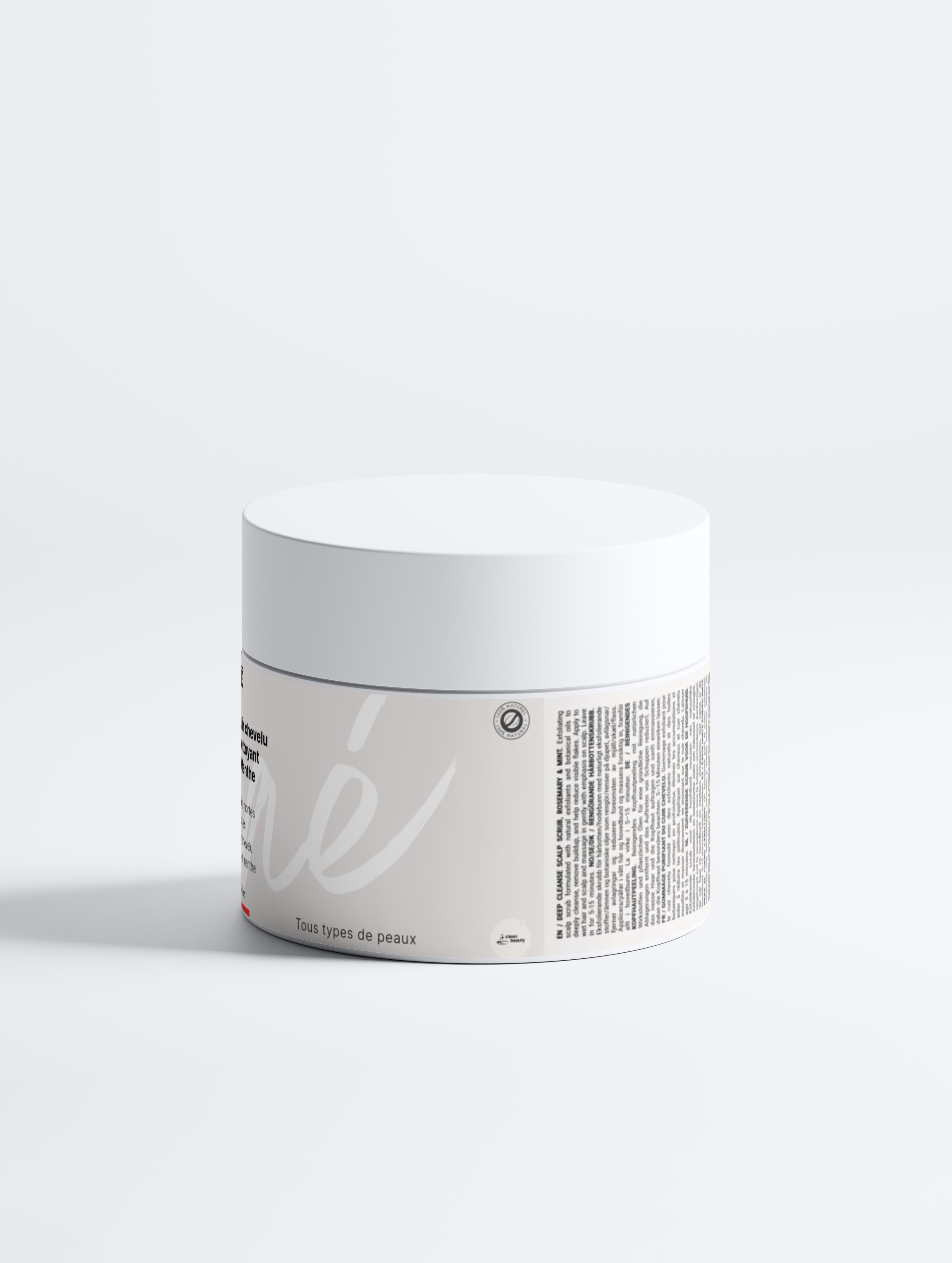 Gommage pour cuir chevelu exfoliant et nettoyant au romarin et à la menthe Onaé paris tous types de peaux - pot vue de dos