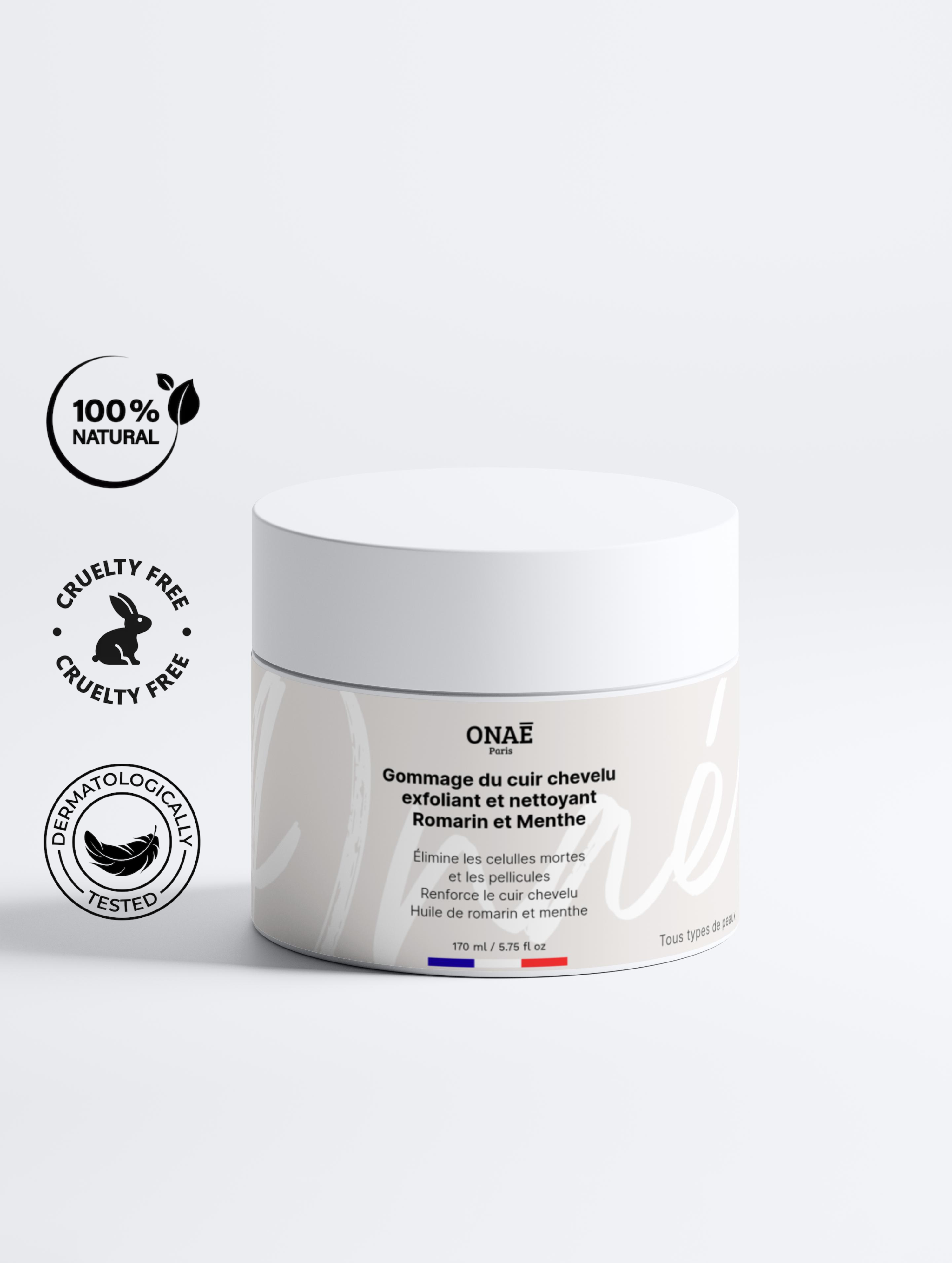 Gommage pour cuir chevelu exfoliant et nettoyant au romarin et à la menthe Onaé paris tous types de peaux - vue principale