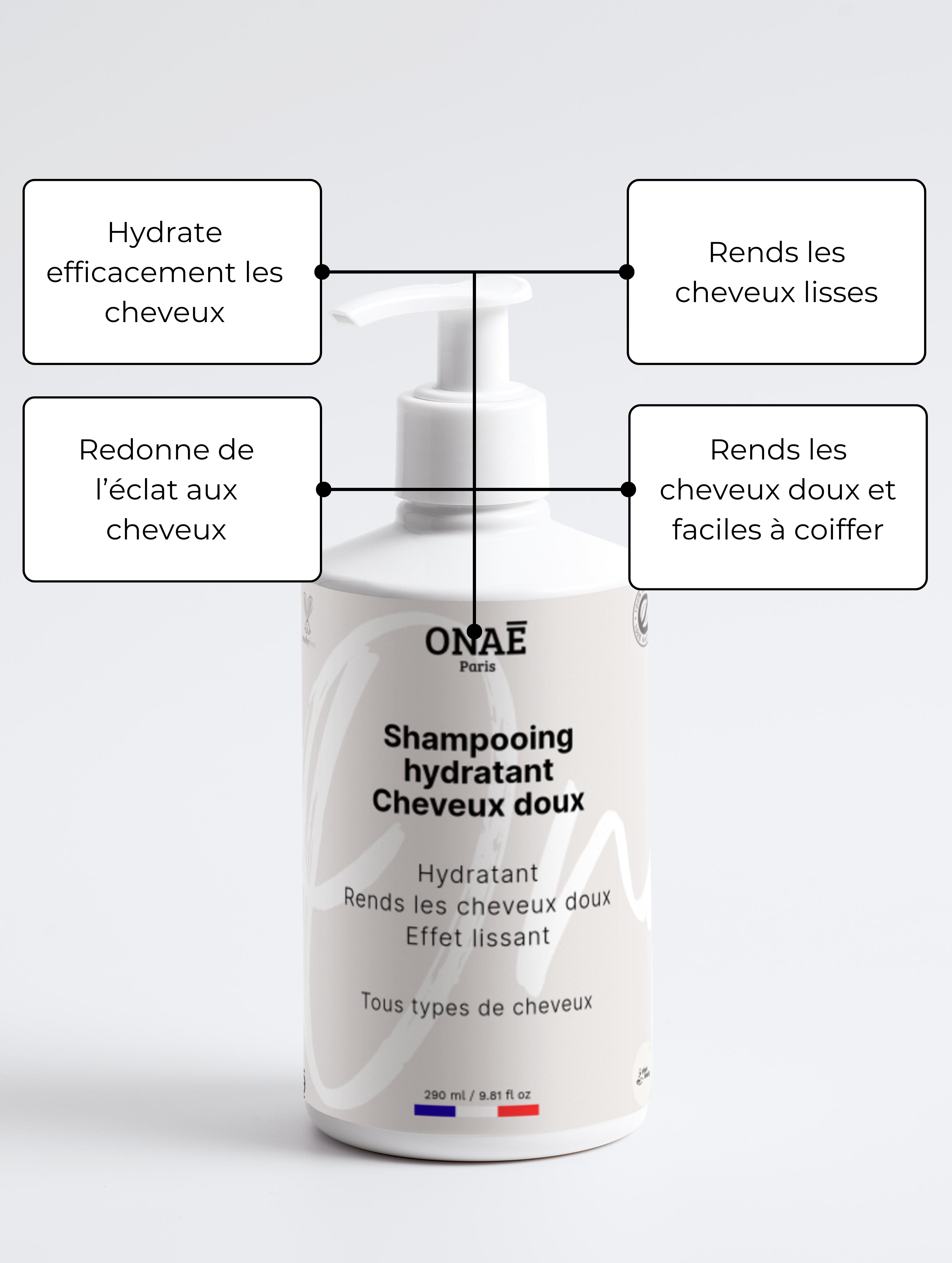 Shampoing hydratant lissant réparateur Onaé paris - détails du produit