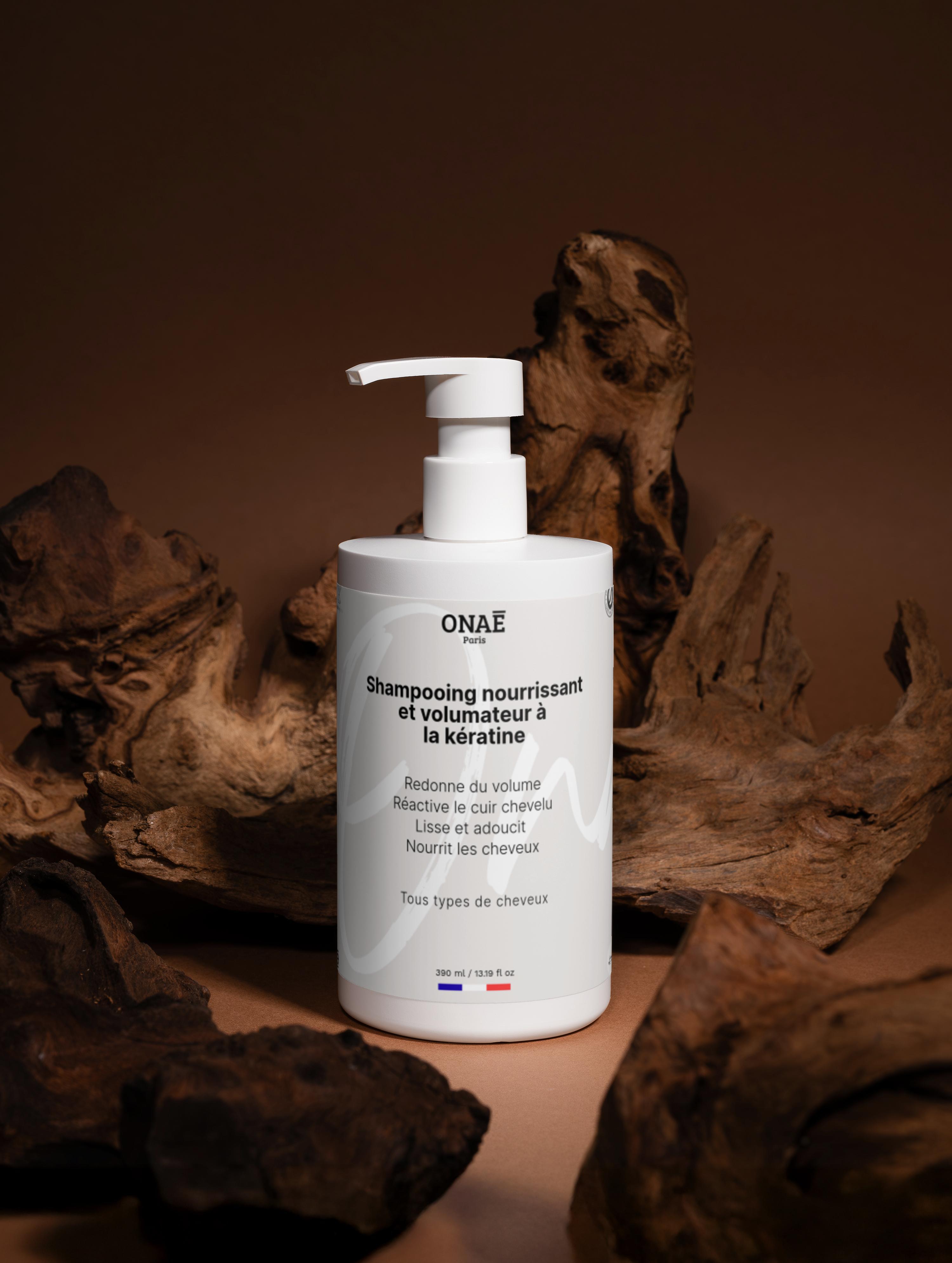 Shampoing nourrissant et volumateur à la kératine Onaé paris tous types de cheveux - ambiance naturelle