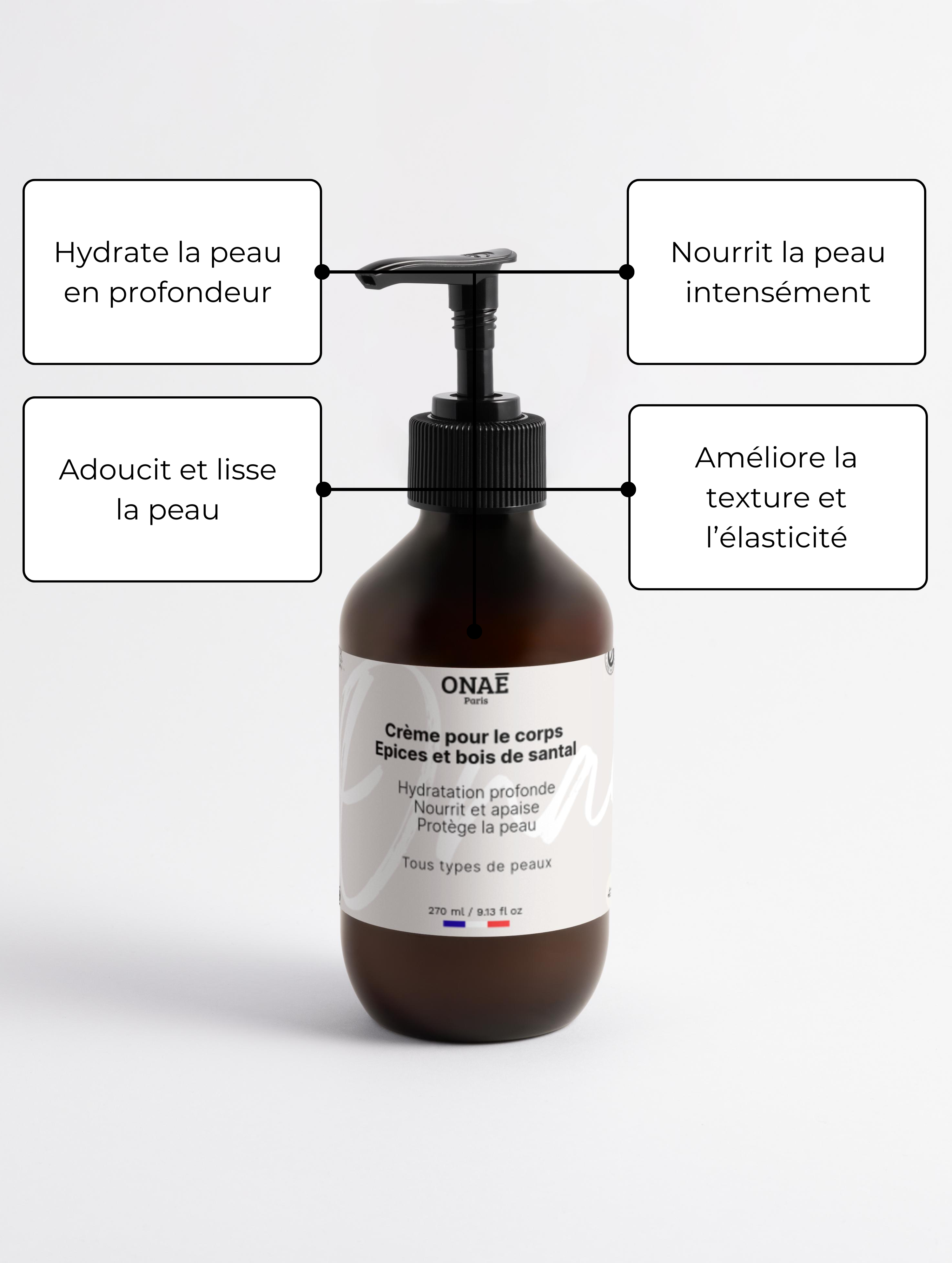 Sérum hydratant pour le corps épices et bois de santal Onaé paris tous types de peaux - détails du produit