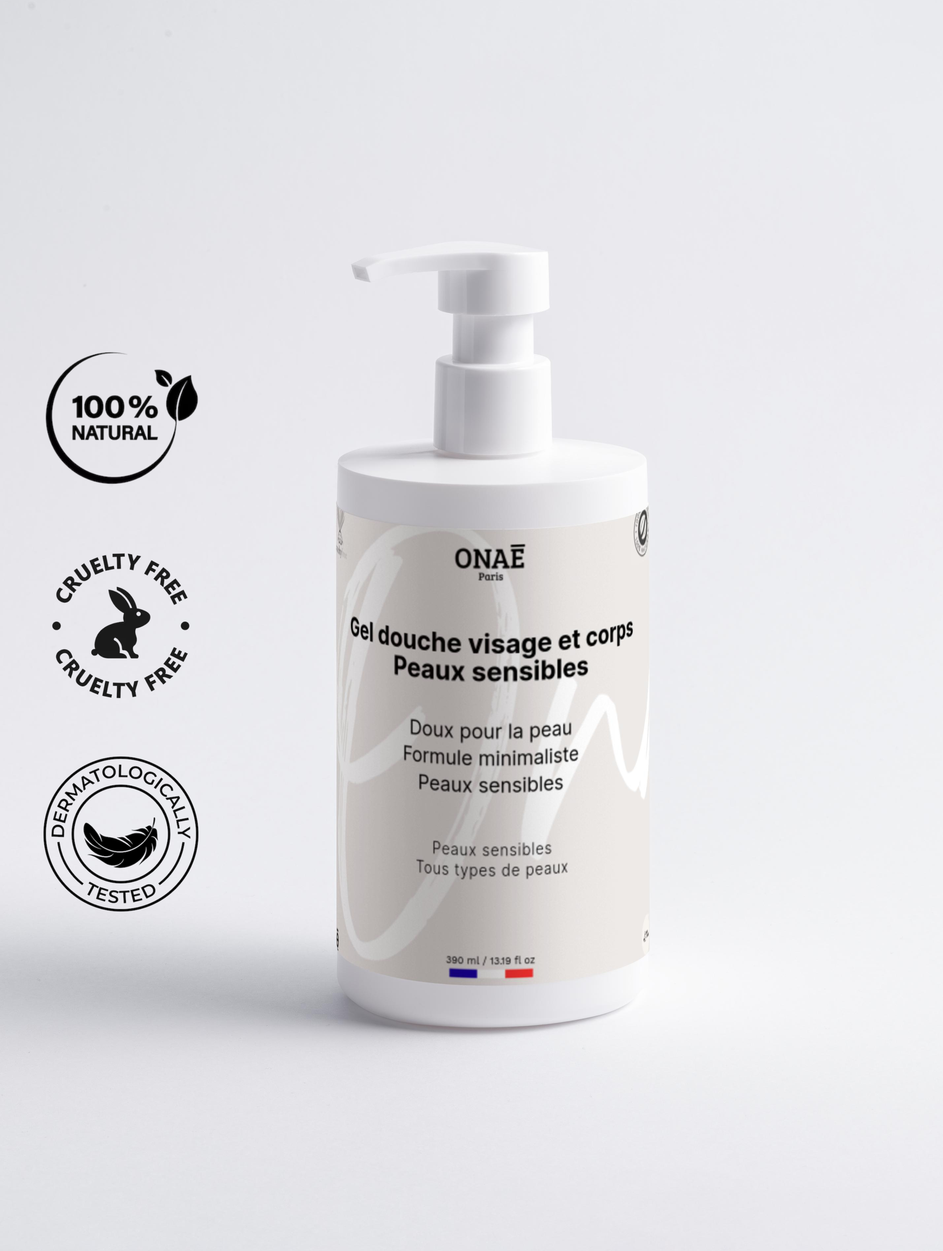 Gel douche corps et visage peaux sensibles Onaé paris tous types de peaux - vue principale