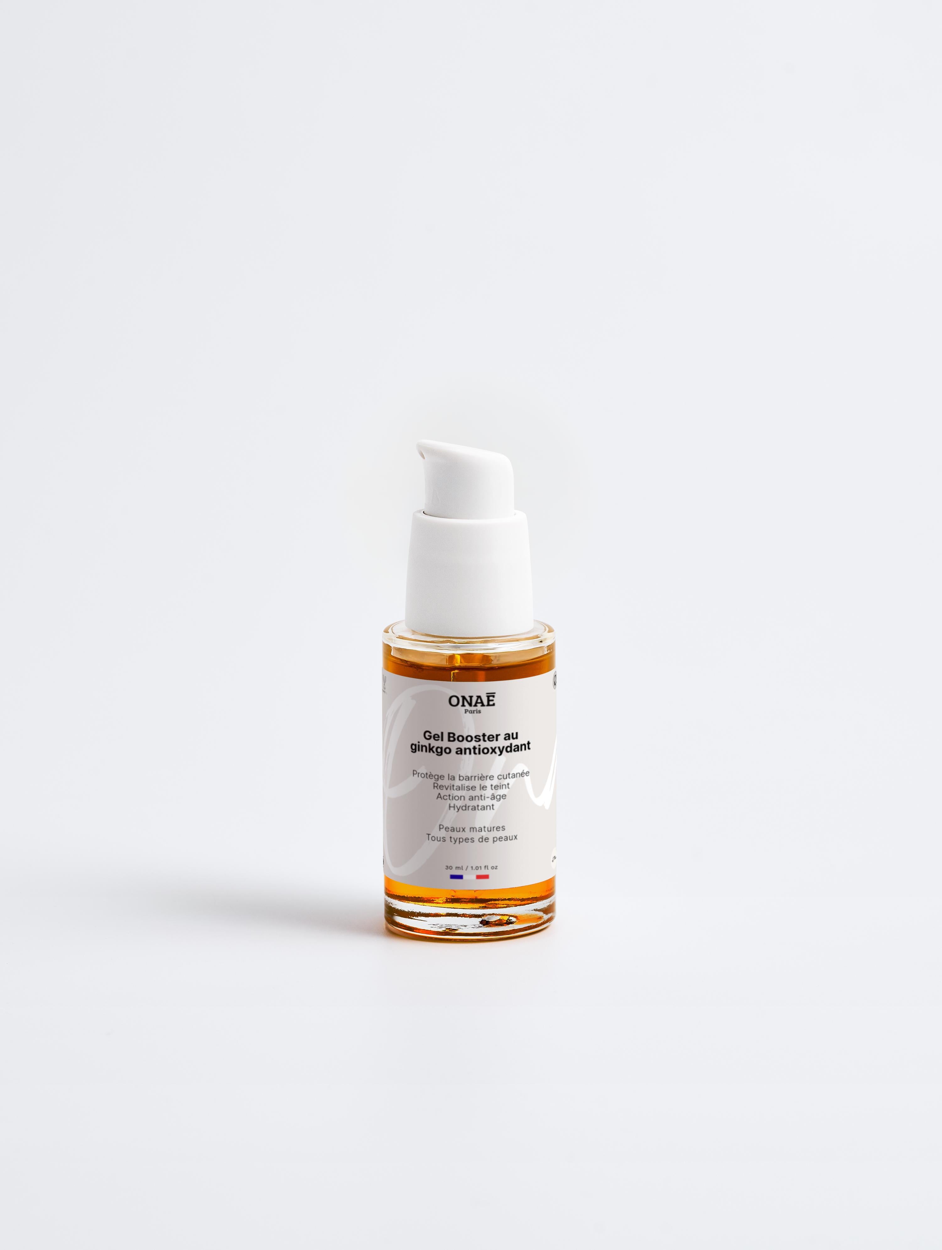 Gel pour le visage booster antioxydant au gingko Onaé paris tous types de peaux - flacon vue de face