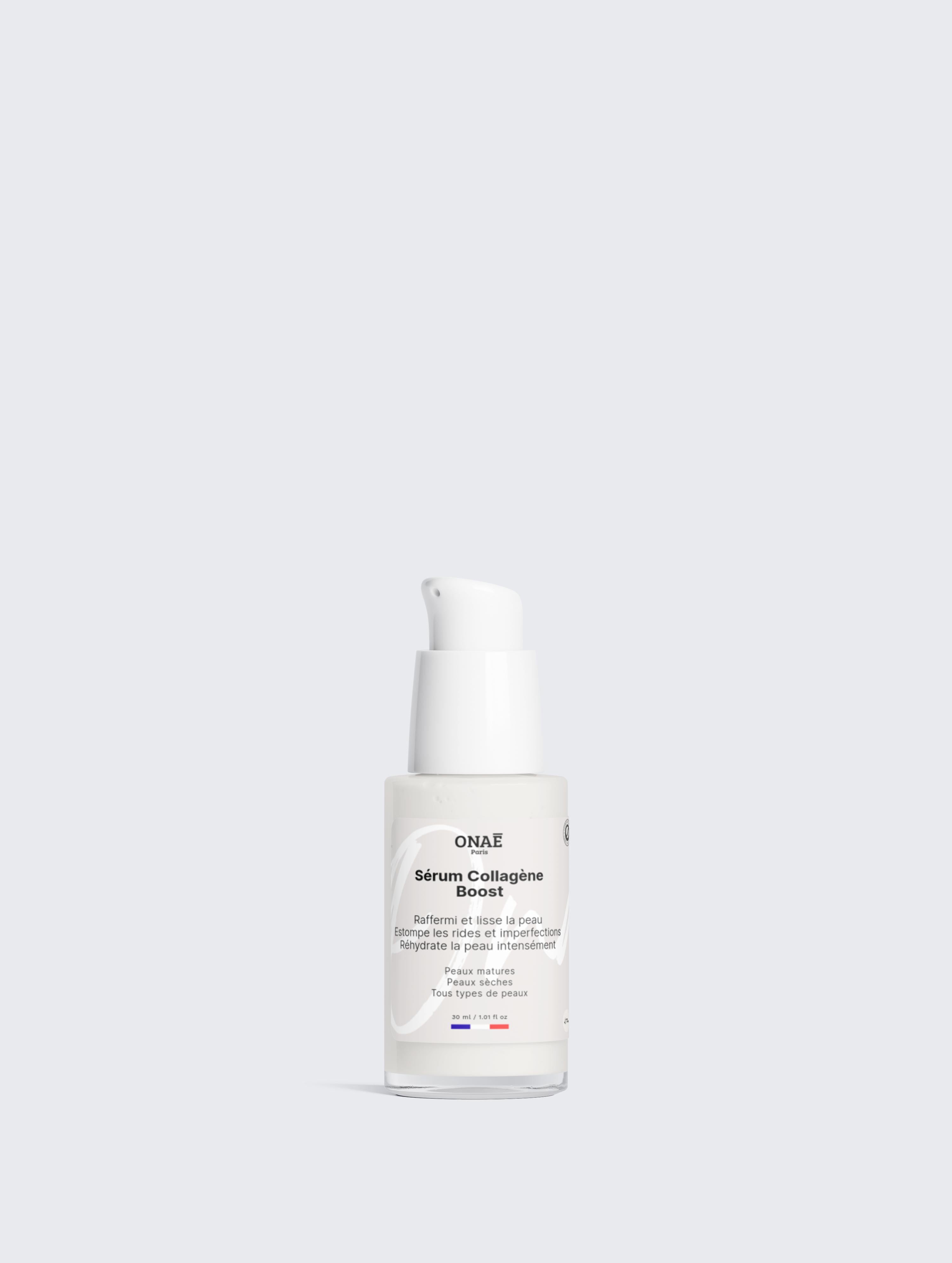 Sérum pour le visage Collagène Boost hydratant et anti-âge Onaé paris tous types de peaux - flacon vue de face