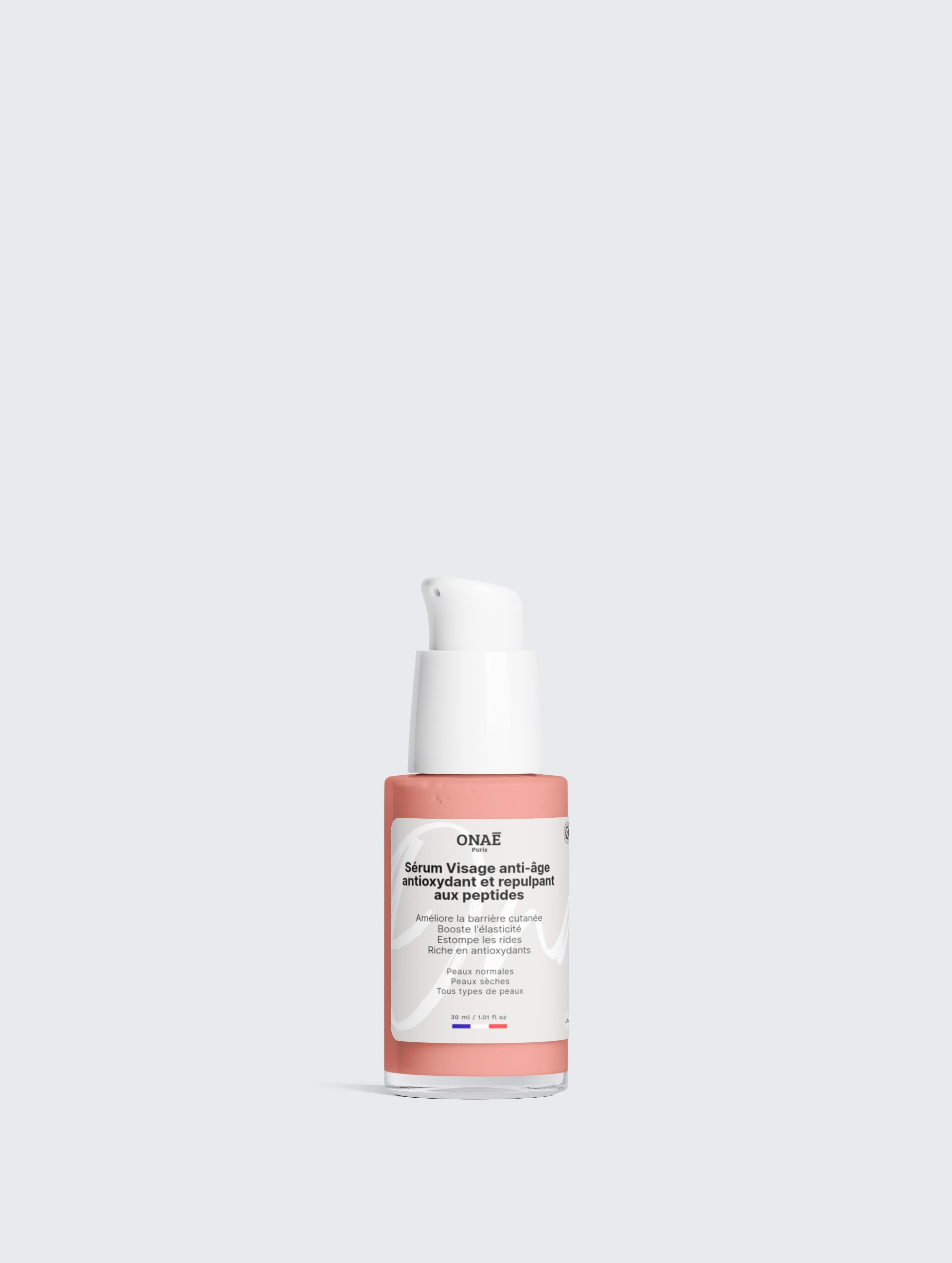 Sérum pour le visage anti-âge antioxydant et repulpant aux peptides Onaé paris tous types de peaux - flacon vue de face