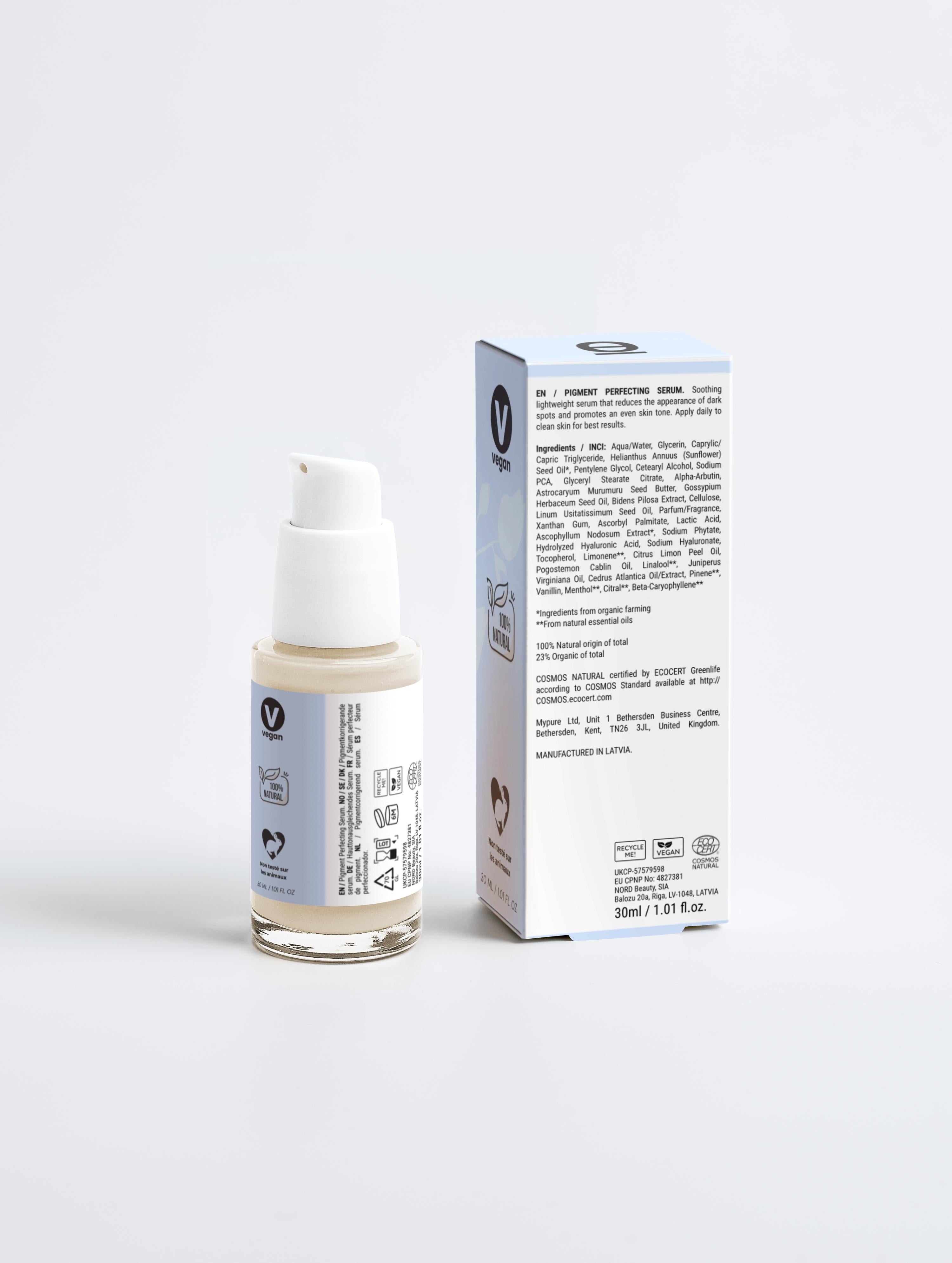 Sérum pour le visage perfecteur de pigmentation Onaé Paris tous types de peaux - boîte et flacon vue de dos