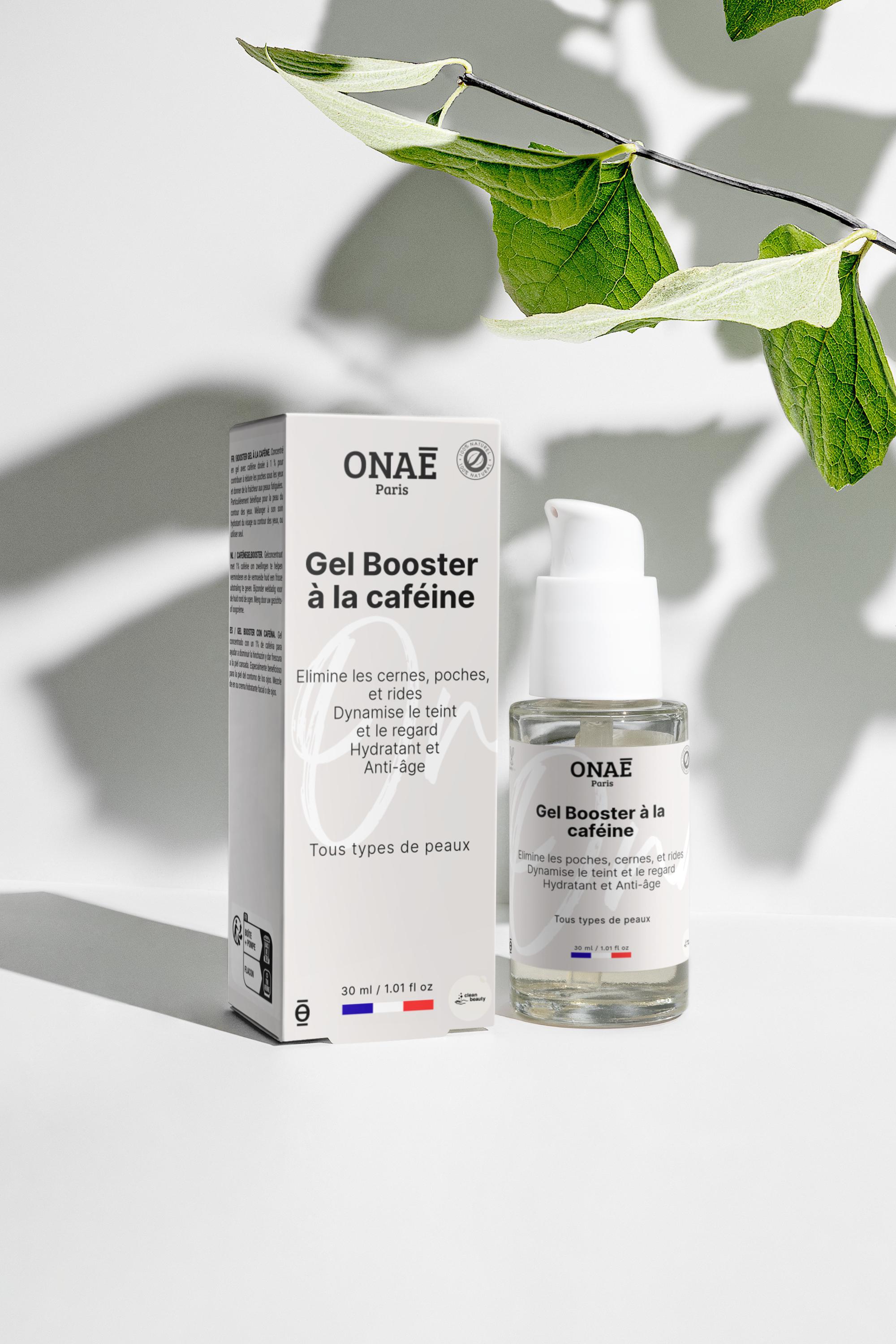 Gel booster pour le visage et les yeux à la caféine Onaé paris tous types de peaux - ambiance lifestye