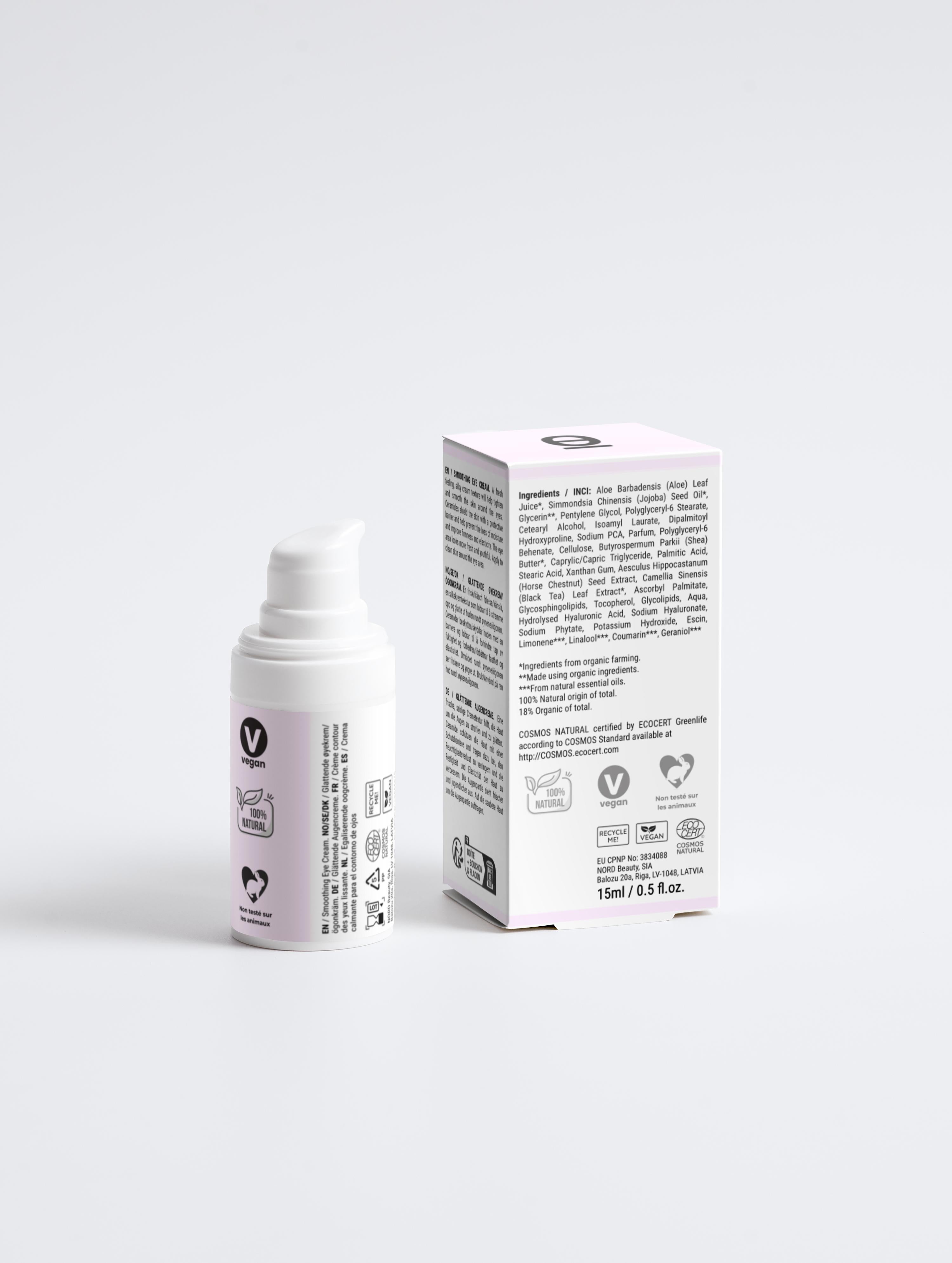 Crème contour des yeux lissante Onaé Paris tous types de peaux - boîte et flacon vue de dos