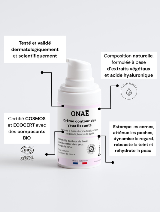 Crème contour des yeux lissante Onaé Paris tous types de peaux - caractéristiques du produit