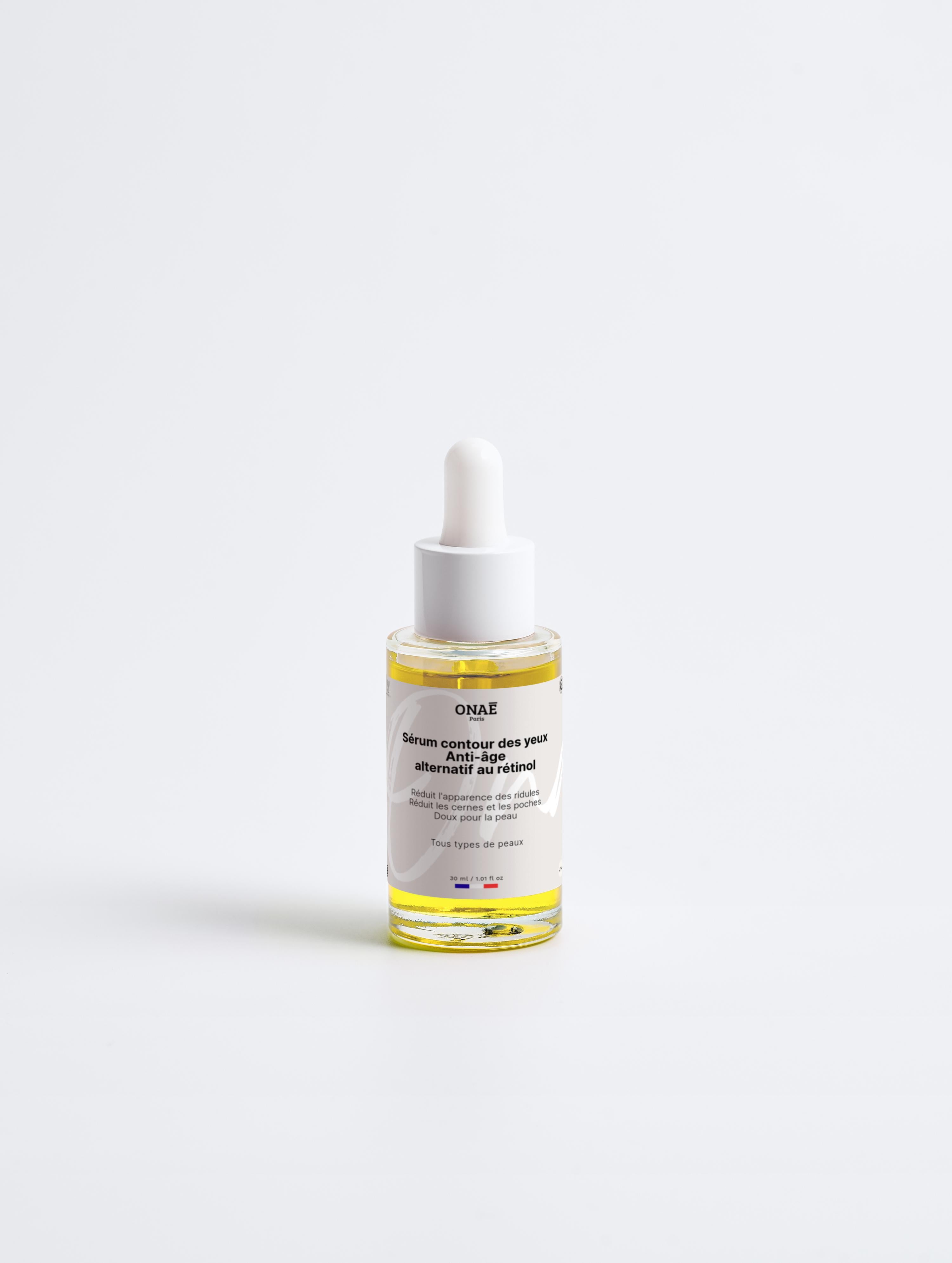 Sérum contour des yeux anti-âge alternatif au rétinol Onaé paris tous types de peaux - flacon vue de face