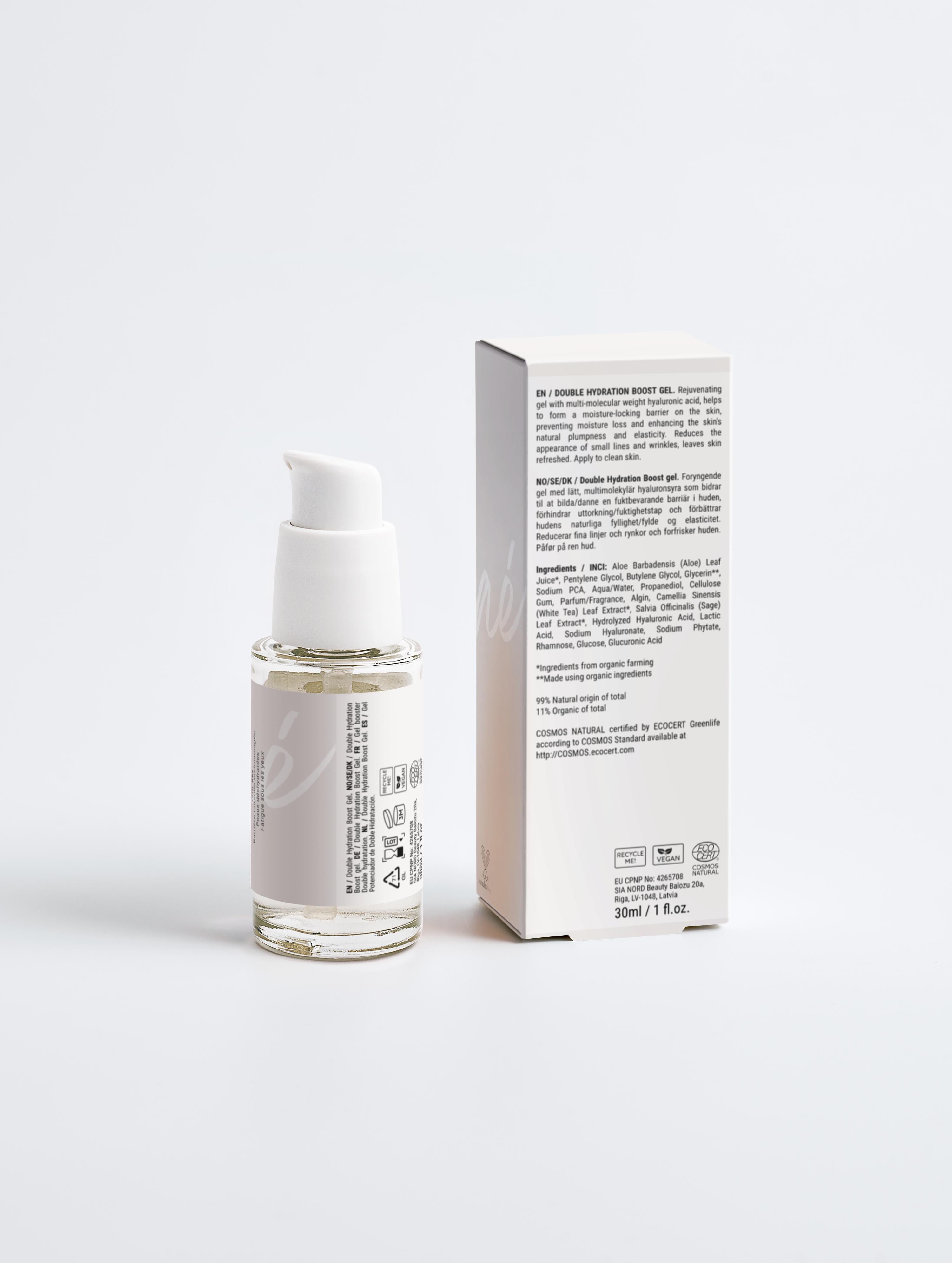 Gel pour le contour des yeux Anti-âge booster hydratant Onaé paris tous types de peaux - boîte et flacon vue de dos