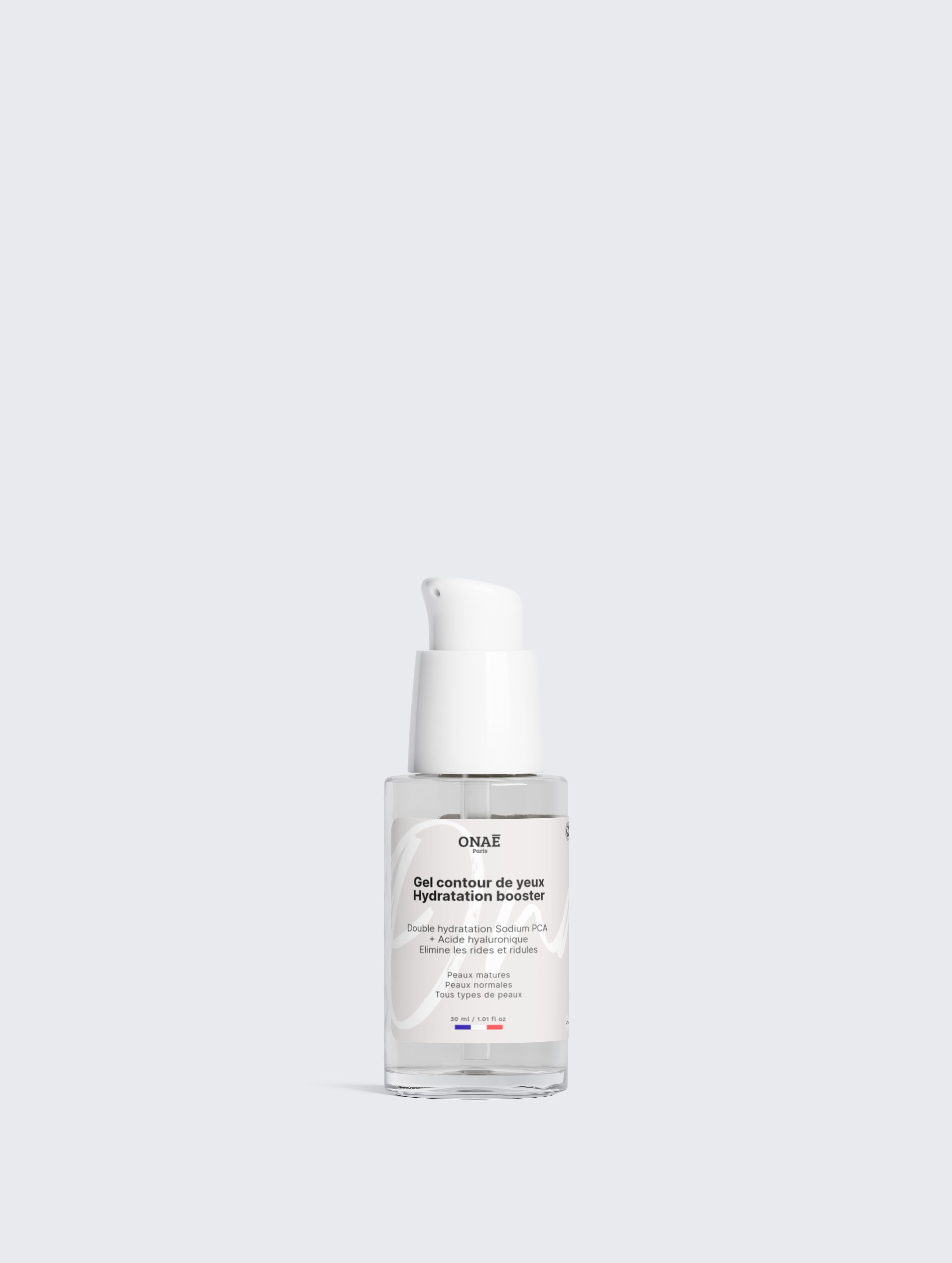 Gel contour des yeux hydratation booster Onaé paris tous types de peaux - flacon vue de face