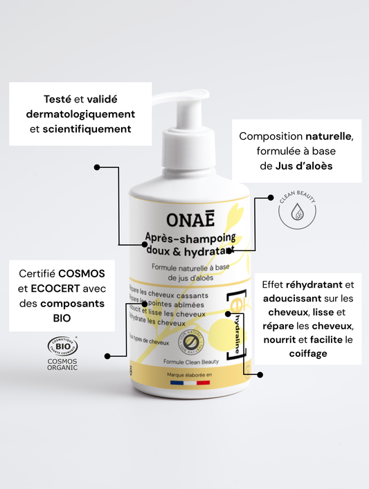 Après-shampoing doux et hydratant Onaé Paris tous types de cheveux - caractéristiques du produit