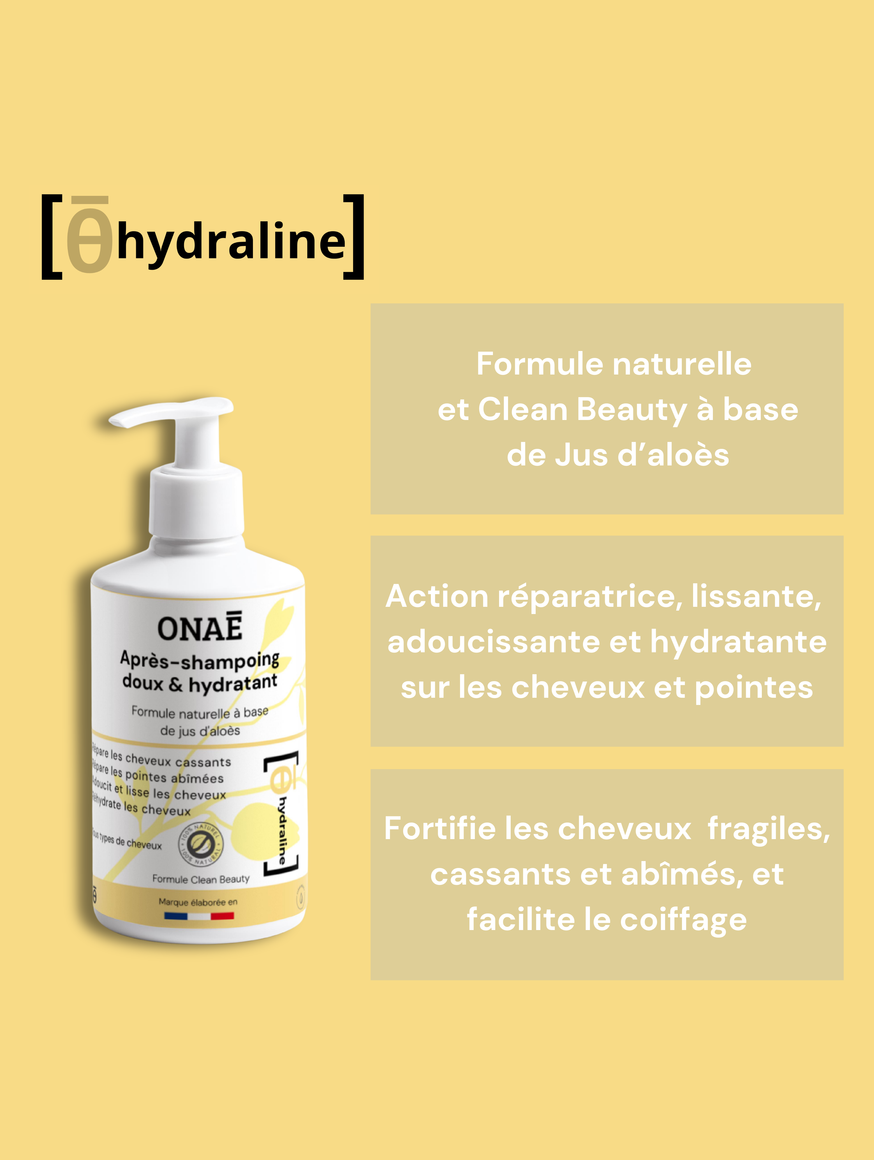 Après-shampoing doux et hydratant Onaé Paris tous types de cheveux - détails du produit