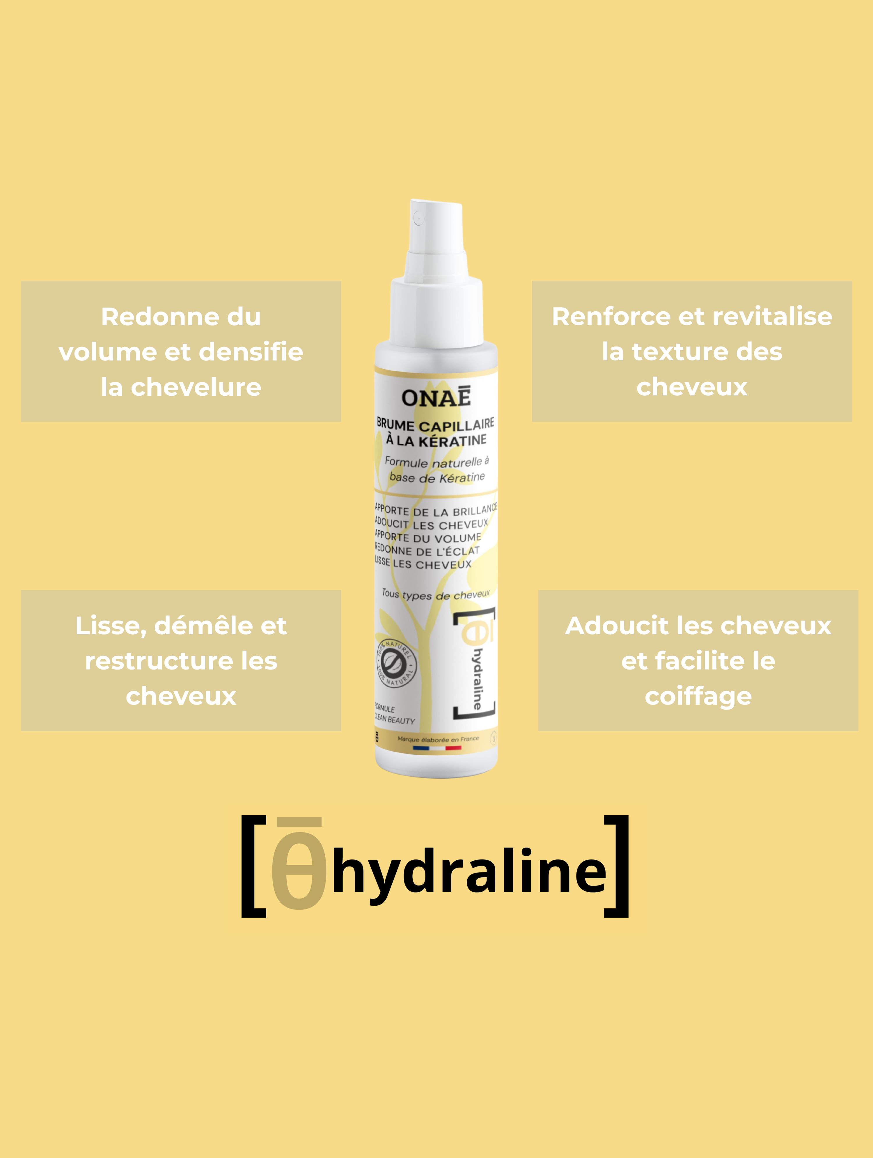 Brume capillaire à la Kératine Onaé Paris tous types de cheveux - avantages du produit