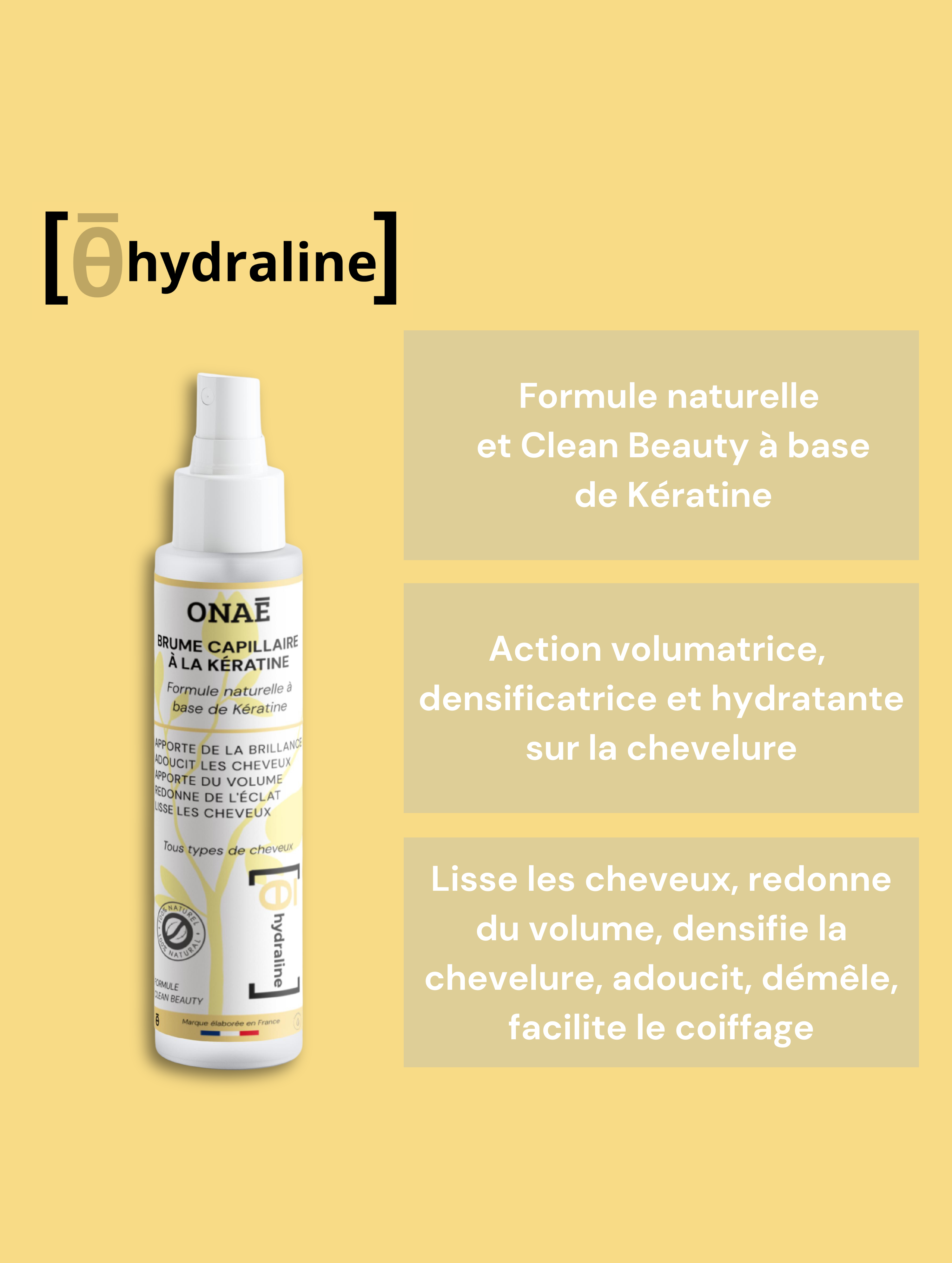 Brume capillaire à la Kératine Onaé Paris tous types de cheveux - détails du produit