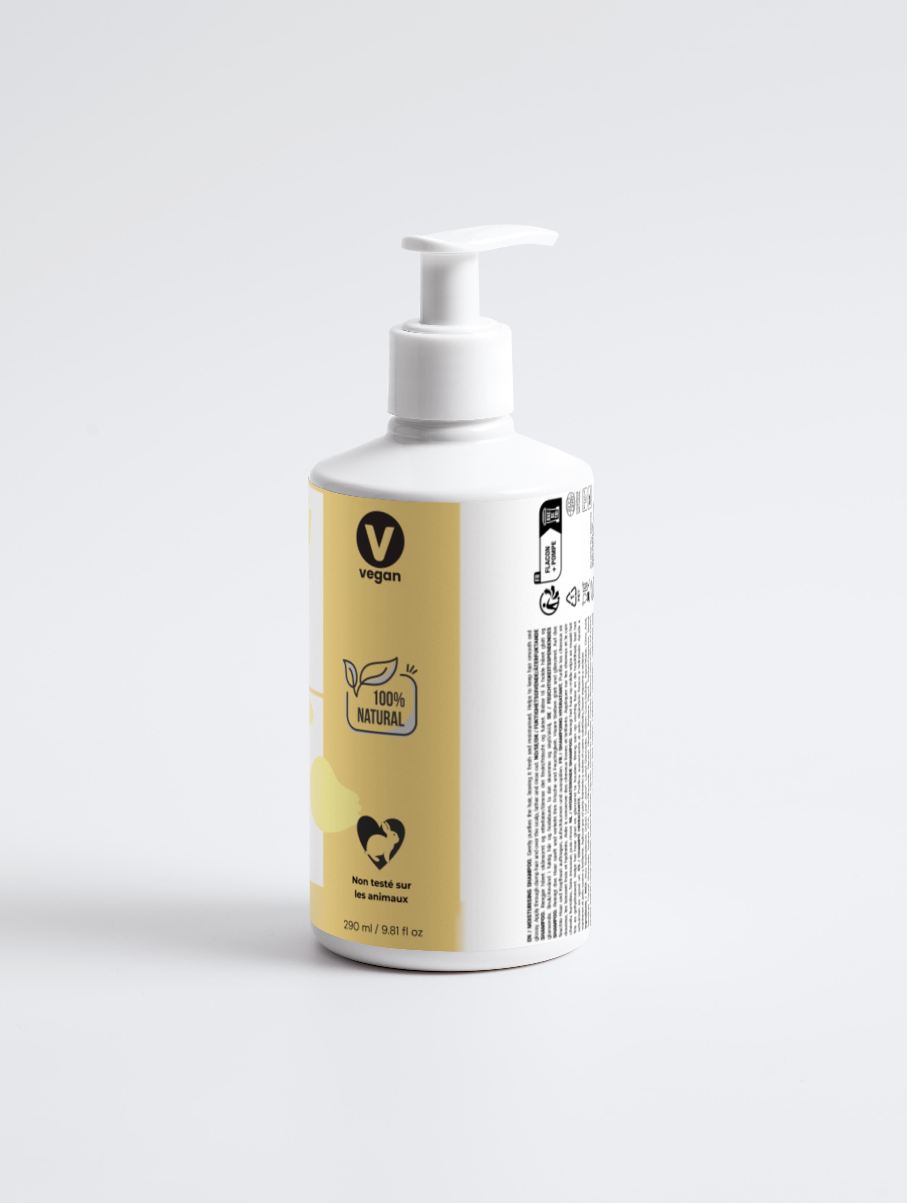 Shampoing hydratant  cheveux doux Onaé Paris tous types de cheveux - flacon vue de dos