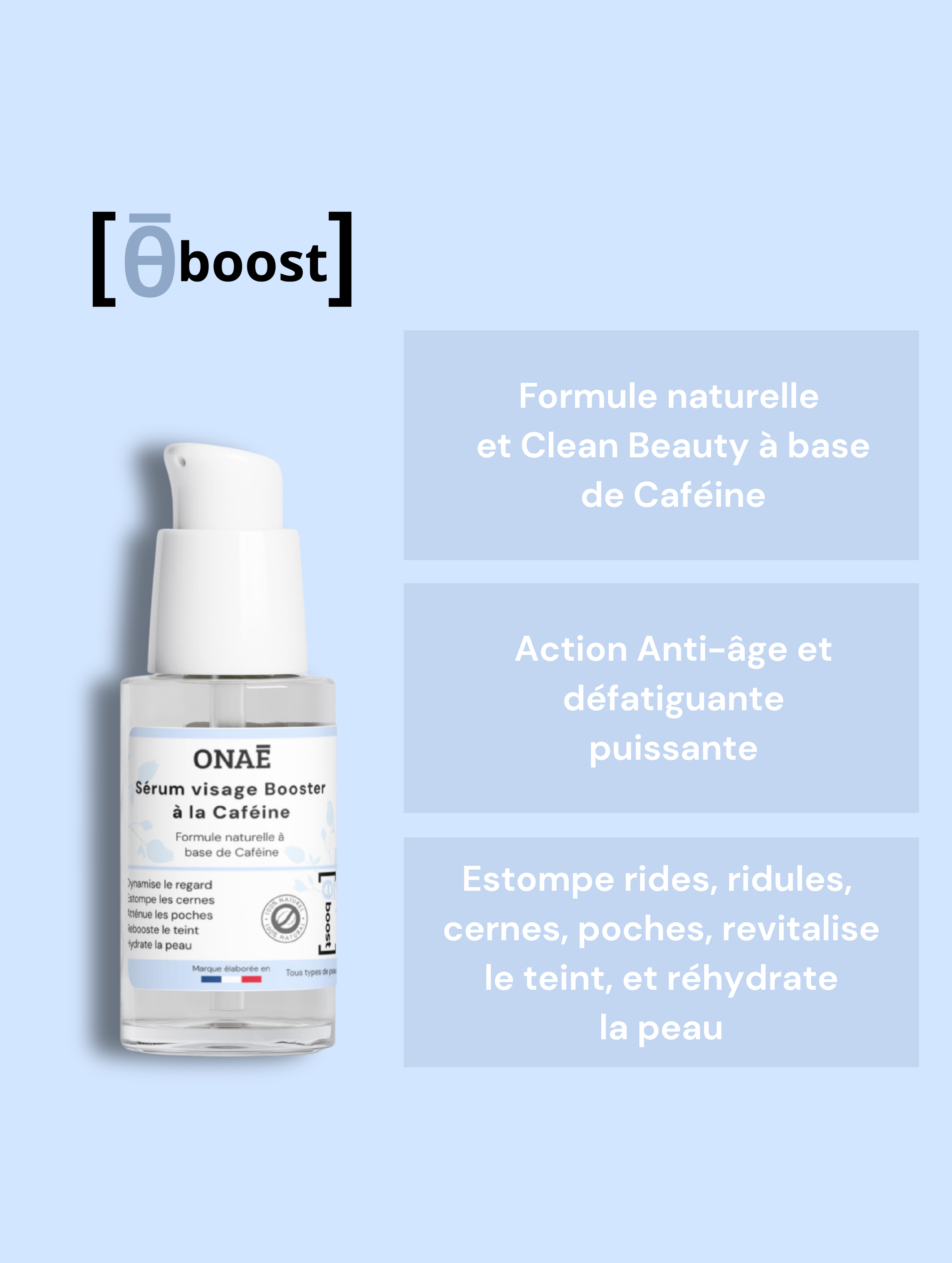 Sérum visage et yeux booster à la caféine Onaé Paris tous types de cheveux - détails du produit