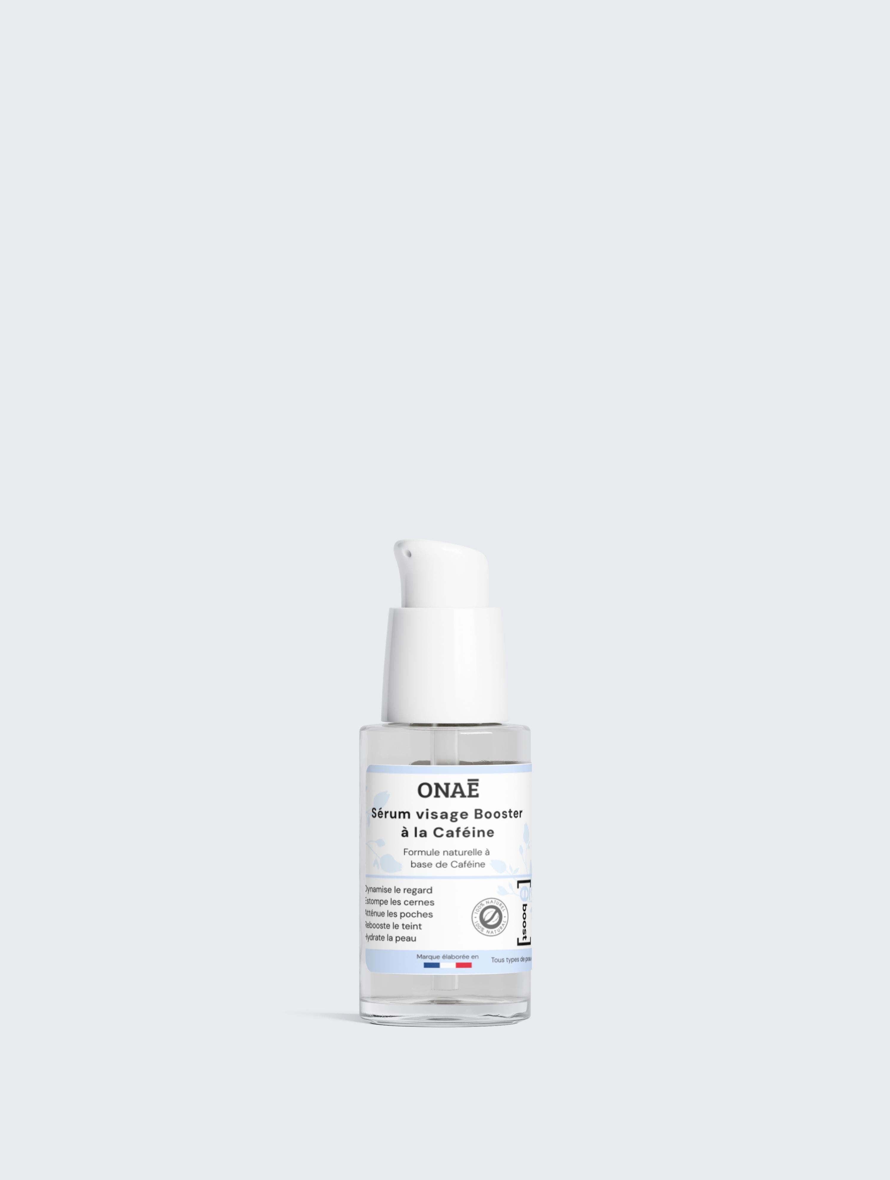 Sérum visage et yeux booster à la caféine Onaé Paris tous types de cheveux - flacon vue de face